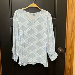 Michelle McDowell Ladies Top with green geometric stripes.